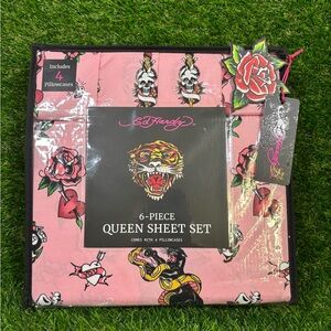 Ed Hardy Pink Tattoo-Inspired Queen Sheet Set